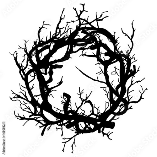 Black and white wreath of branches for halloween. 