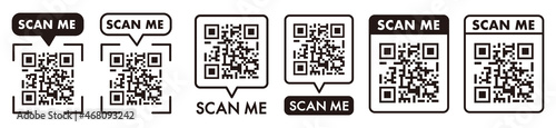 QR code scan icon with smartphone, scan me barcode sign, Vector illustration.