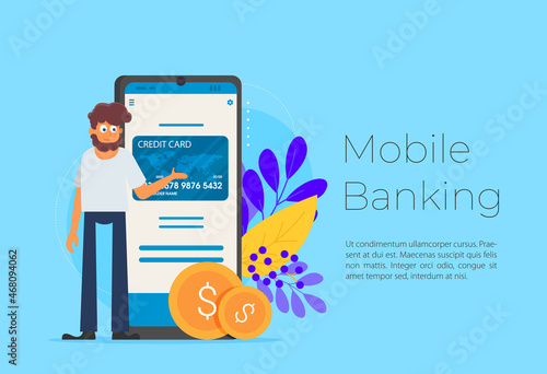Flat design vector colored illustration concept for mobile banking and online payment isolated on bright background