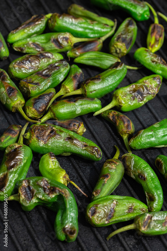 Grilled green pepper. Pimientos de padron  Spanish tapas