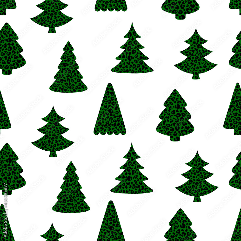 Seamless pattern green Leopard print Christmas tree vector illustration Seamless pattern green Leopard print Christmas tree vector illustration