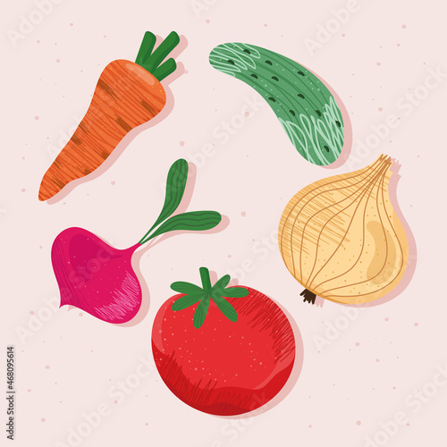 five fresh vegetables icons