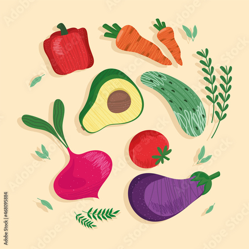 eight fresh vegetables icons