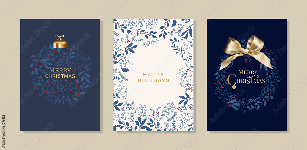 Happy Holidays, season greeting and new year vector template card set with Christmas element decoration Happy Holidays, season greeting and new year vector template card set with Christmas element decoration