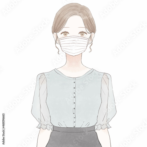 不織布マスクをしている女性