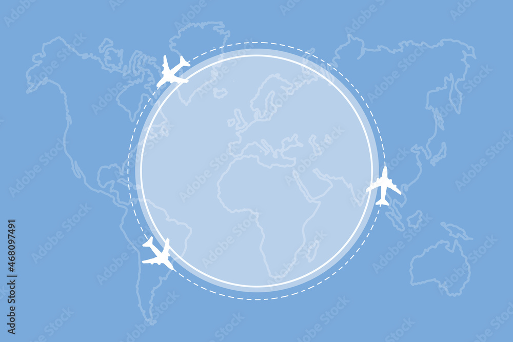 Obraz premium Frame, background with a world map for Civil aviation Day