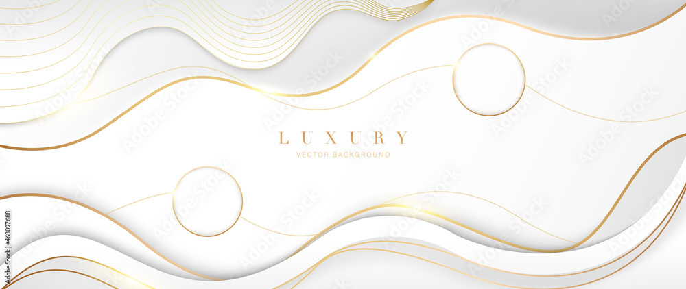 Luxury gold background vector. Abstract white and golden lines background with glow effect. Modern style wallpaper for poster, ads, sale banner, business presentation and packaging design. - obrazy, fototapety, plakaty 