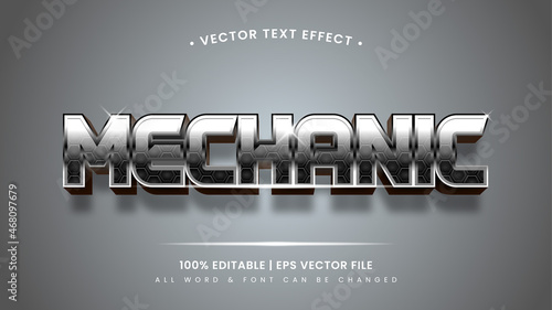 Mechanic shiny metal silver 3d text style effect. Editable illustrator text style.
