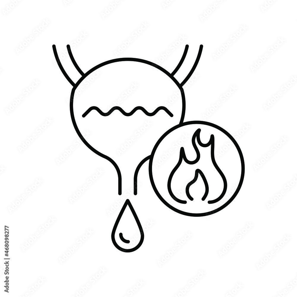 Burning sensation in the bladder. Line icon concept Burning sensation in the bladder. Line icon concept