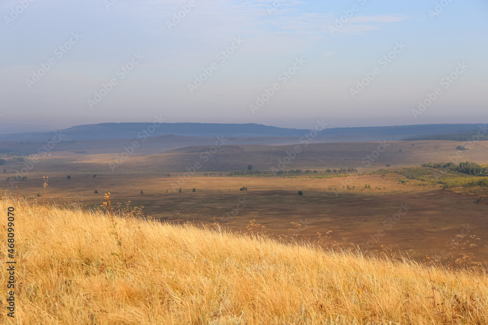 Fototapeta premium hills with grass landscape at sunset