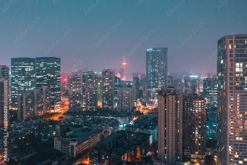 aerial view of the city in night