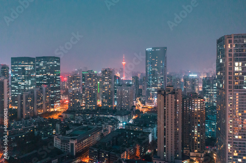 aerial view of the city in night © wang