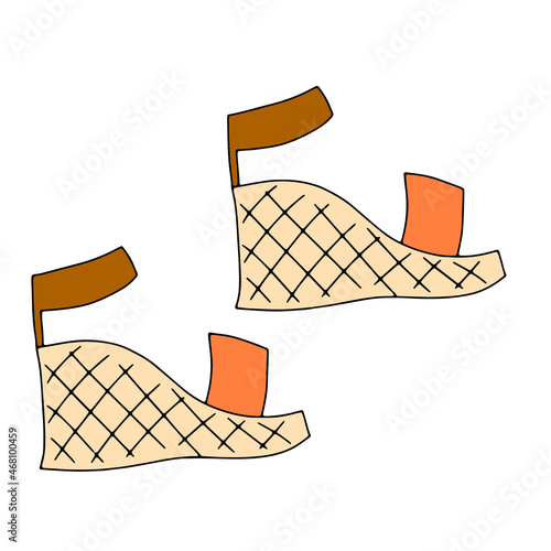 Vector doodle illustration boho female begie wedge shoes.