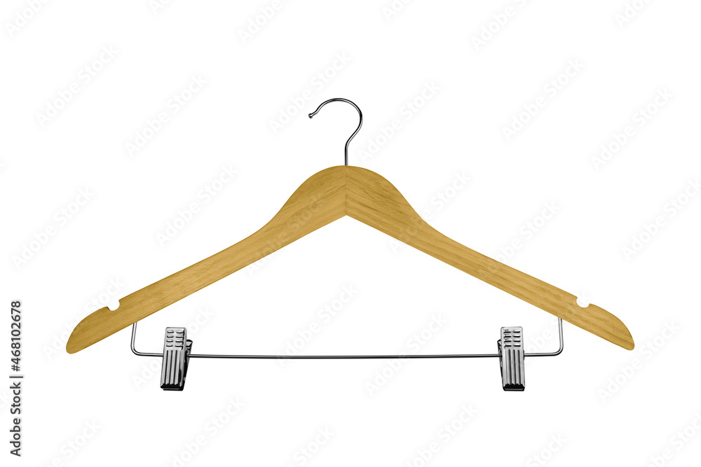 Empty wooden clothes hanger isolated on white background. Empty wooden clothes hanger isolated on white background.