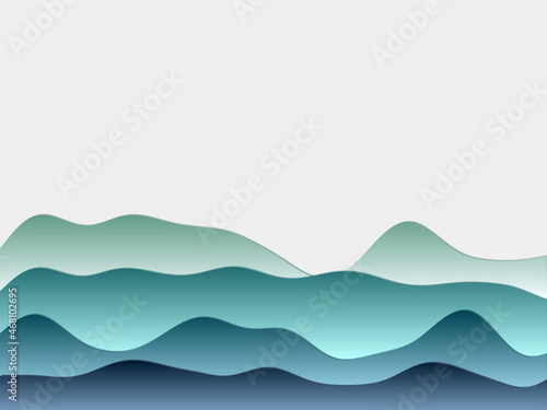 Abstract mountains background. Curved layers in dark mint colors. Papercut style hills. Classy vector illustration.