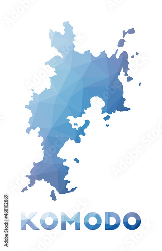 Low poly map of Komodo. Geometric illustration of the island. Komodo polygonal map. Technology, internet, network concept. Vector illustration.