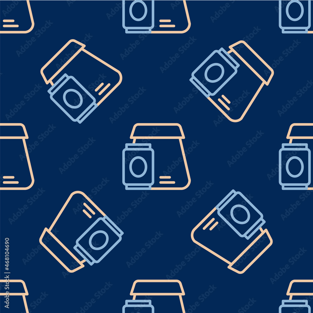 Line Online ordering and fast food delivery icon isolated seamless pattern on blue background. Vector Line Online ordering and fast food delivery icon isolated seamless pattern on blue background. Vector