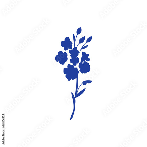 Forget-me-not flowers vector illustration isolated on white background, colorful silhouette, decorative herbal doodle, for design medicine, wedding invitation, greeting card, floral cosmetic