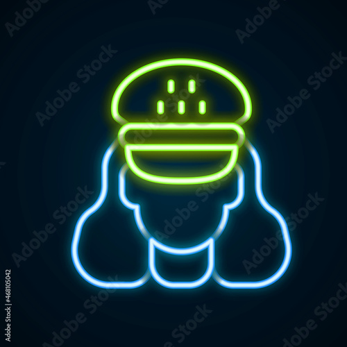 Glowing neon line Taxi driver icon isolated on black background. Colorful outline concept. Vector