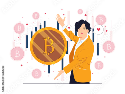 Cryptocurrency and blockchain technology digital money investment and trading bitcoin concept illustrations