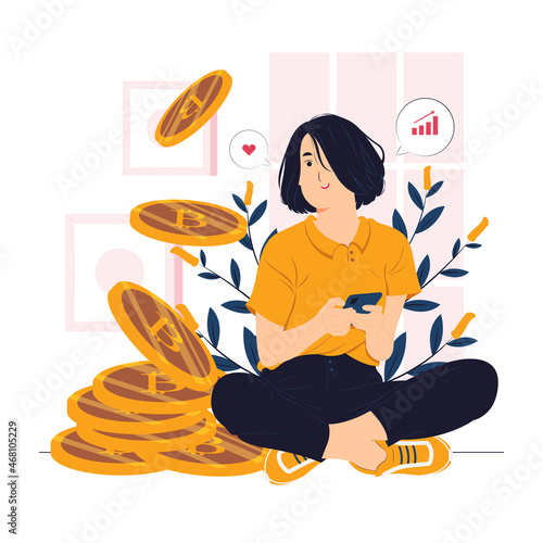 Cryptocurrency and blockchain technology digital money investment and trading bitcoin concept illustrations