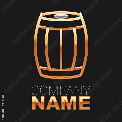 Line Wooden barrel icon isolated on black background. Alcohol barrel, drink container, wooden keg for beer, whiskey, wine. Colorful outline concept. Vector