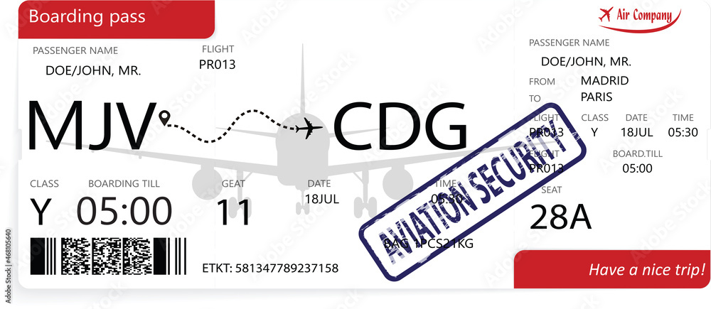 Red vector airline passenger and baggage boarding pass ticket Stock ...