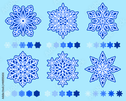 3D Snowflake silhouette paper cut. Vector layered snowflakes template. Winter symbol paper or laser cutting or sublimation. Christmas ornaments for holidays. Flat style. New year illustrations.