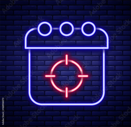 Glowing neon line Target sport icon isolated on brick wall background. Clean target with numbers for shooting range or shooting. Colorful outline concept. Vector