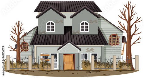 Abandoned house on white background