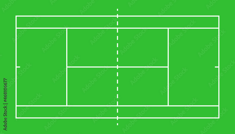 Tennis court top view. Badminton field. Graphic square for tennis court.  Icon of wimbledon competition. White lines on green background.  Illustration for sport pitch, plan and stadium. Vector Stock Vector | Adobe