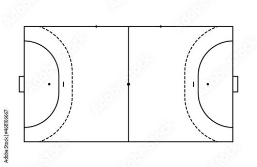 Handball field. Court, pitch and stadium for handball. White background with lines for sport game. Field for plan, player and championship. Outline texture. Vector