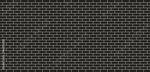 Black brick wall. Texture of dark brickwall. Black seamless pattern. Background of house in night. Stone with concrete. Design of brickwork and masonry in home. Block of dark castle. Vector