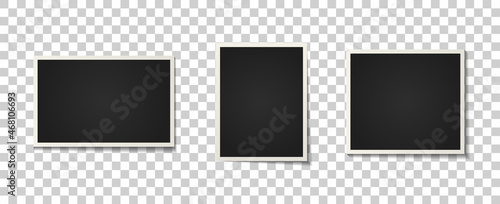Photo frame. Paper picture, photoframe and photography. Old album with realistic photo frames. Blank mockup with shadow for photograph, scrapbook and memory on transparent background. Vector