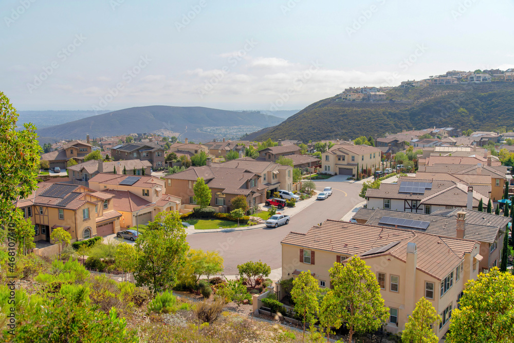 Residential area view at Double Peak Park, San Marcos in California