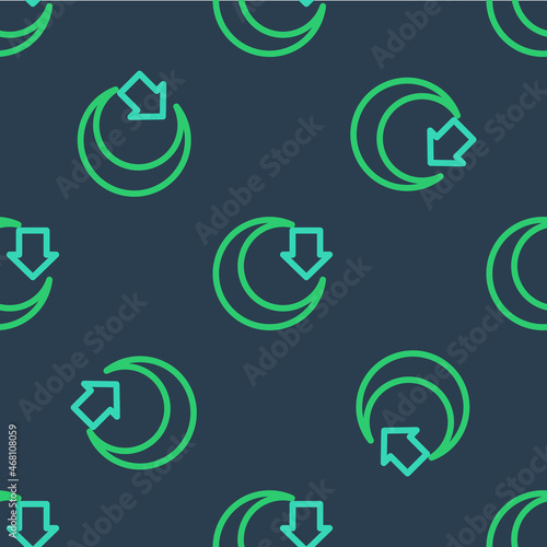 Line Moon icon isolated seamless pattern on blue background. Vector