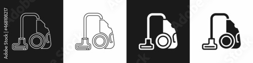 Set Vacuum cleaner icon isolated on black and white background. Vector