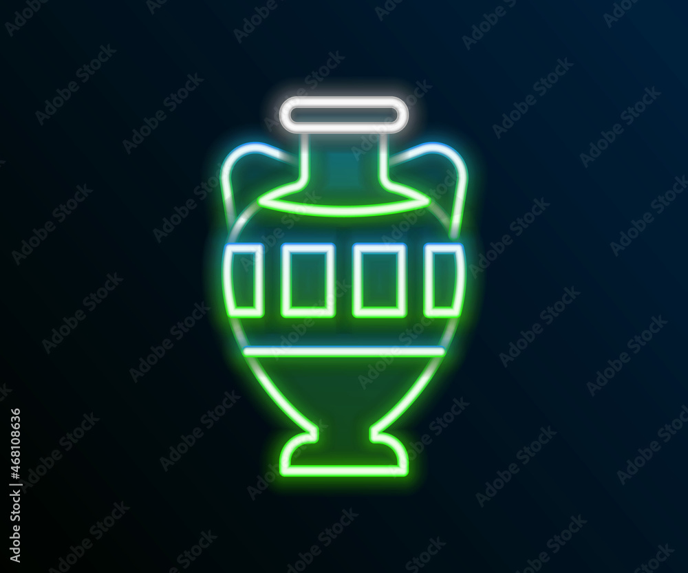 Obraz premium Glowing neon line Ancient amphorae icon isolated on black background. Colorful outline concept. Vector