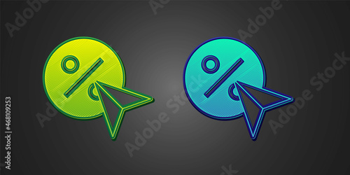 Green and blue Discount percent tag icon isolated on black background. Shopping tag sign. Special offer sign. Discount coupons symbol. Vector