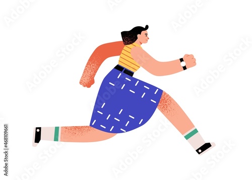 Person running, rushing and hurrying. Aspirations and fast lifestyle concept. Ambitious woman making efforts to succeed in life and achieve aims. Flat vector illustration isolated on white background