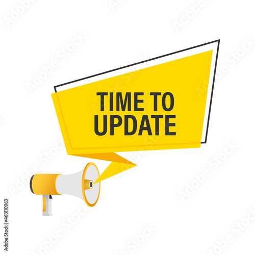 Hand Holding Megaphone with Time to update. Megaphone banner. Web design