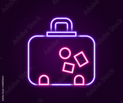 Free Download Glowing neon line Suitcase for travel icon isolated on black background. Traveling baggage sign. Travel luggage icon. Colorful outline concept. Vector - GFXLoad