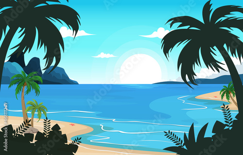 Island Beach Sea Vacation Holiday Tropical Summer Vector Illustration