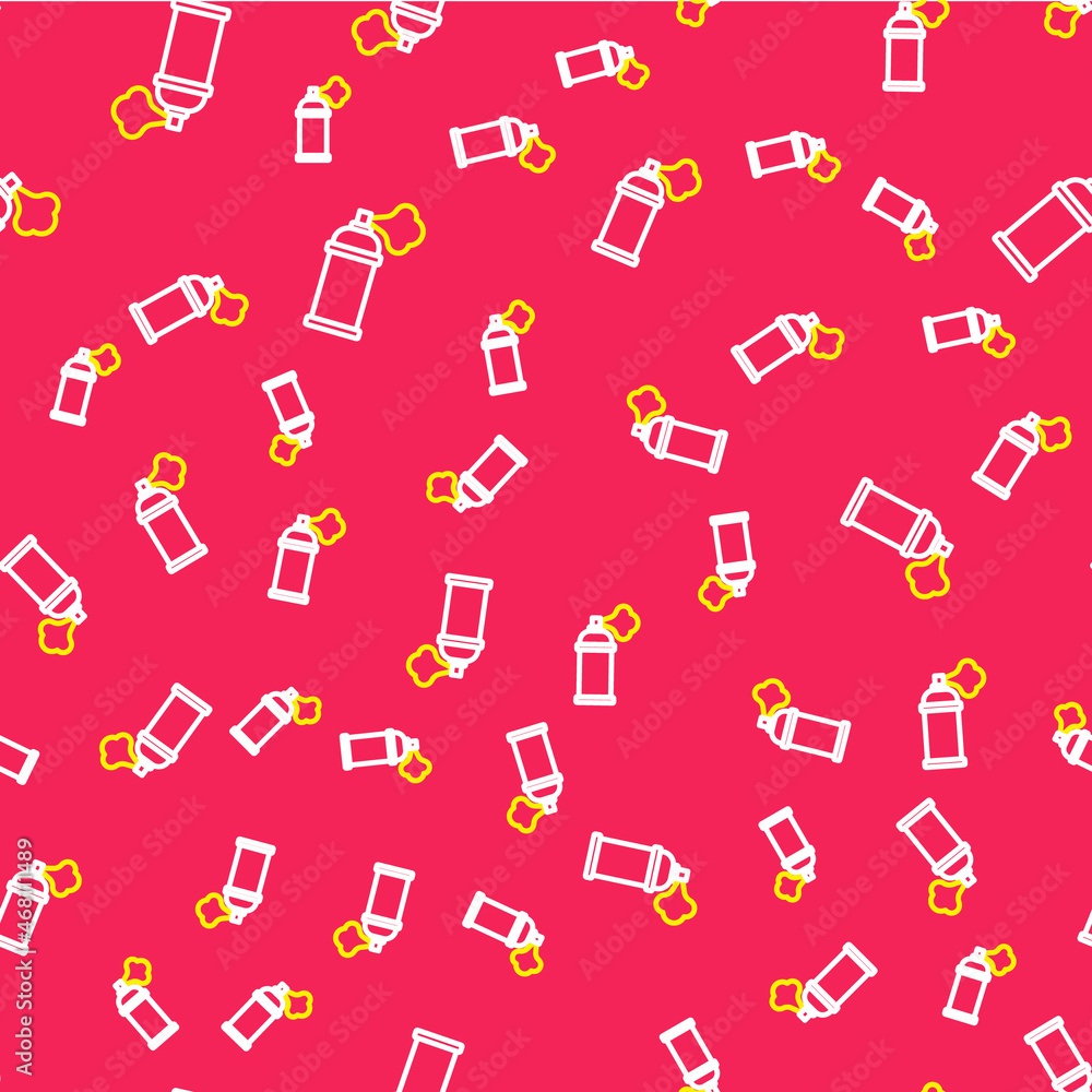 Obraz premium Line Paint spray can icon isolated seamless pattern on red background. Vector