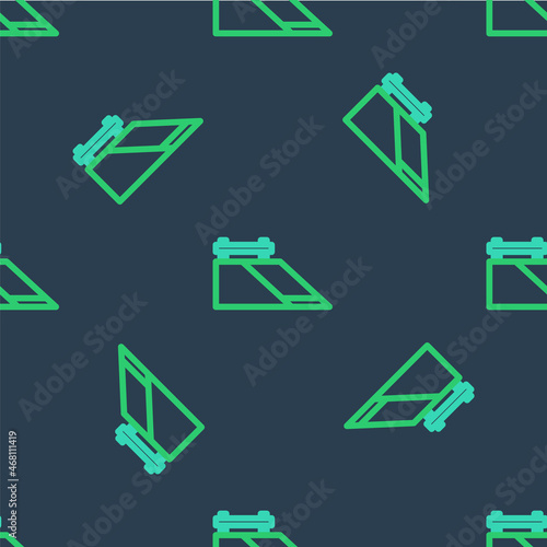 Line Skate park icon isolated seamless pattern on blue background. Set of ramp, roller, stairs for a skatepark. Extreme sport. Vector