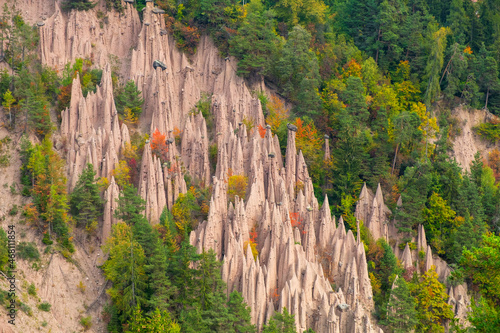 Earth pyramids are a special natural formation in the Dolomites, in the valley of Rio Fosco Longomoso near Bolzano photo