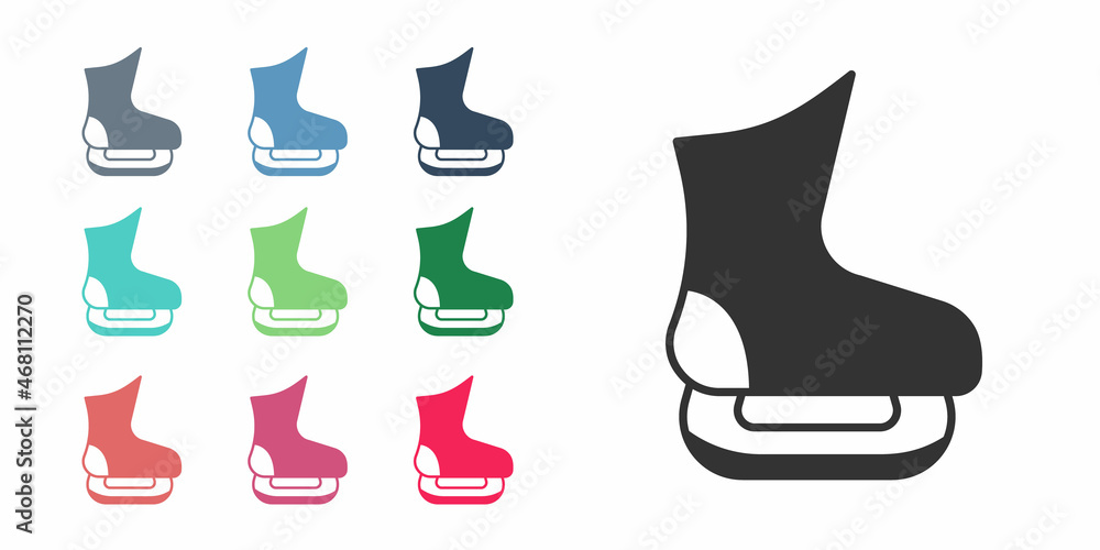 Black Skates icon isolated on white background. Ice skate shoes icon. Sport boots with blades. Set icons colorful. Vector