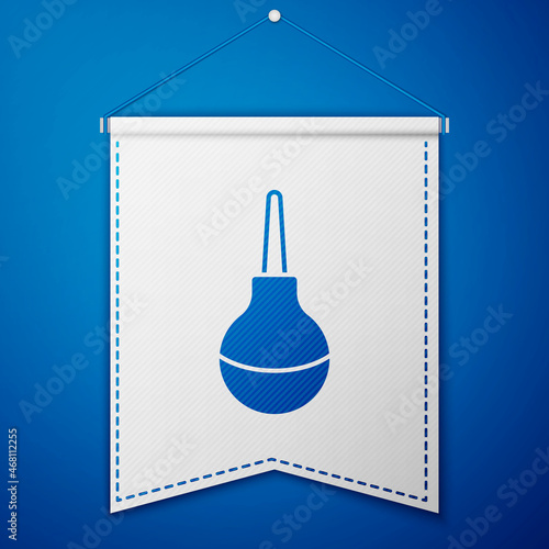Blue Enema icon isolated on blue background. Enema with a plastic tip. Medical pear. White pennant template. Vector