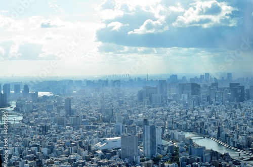 東京スカイツリーから見た東京の街並み、東京の町並みと東京タワー
