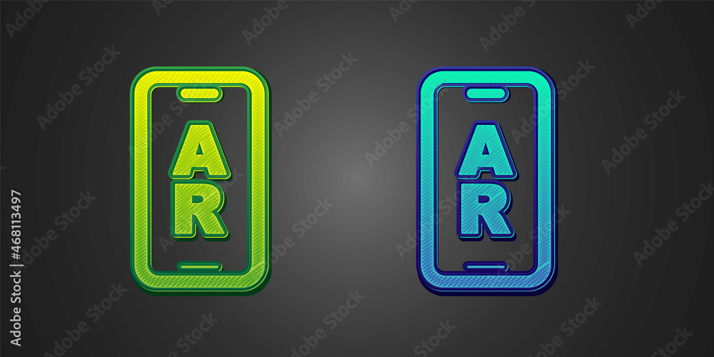 Green and blue Augmented reality AR icon isolated on black background. Virtual futuristic wearable devices. Vector Green and blue Augmented reality AR icon isolated on black background. Virtual futuristic wearable devices. Vector